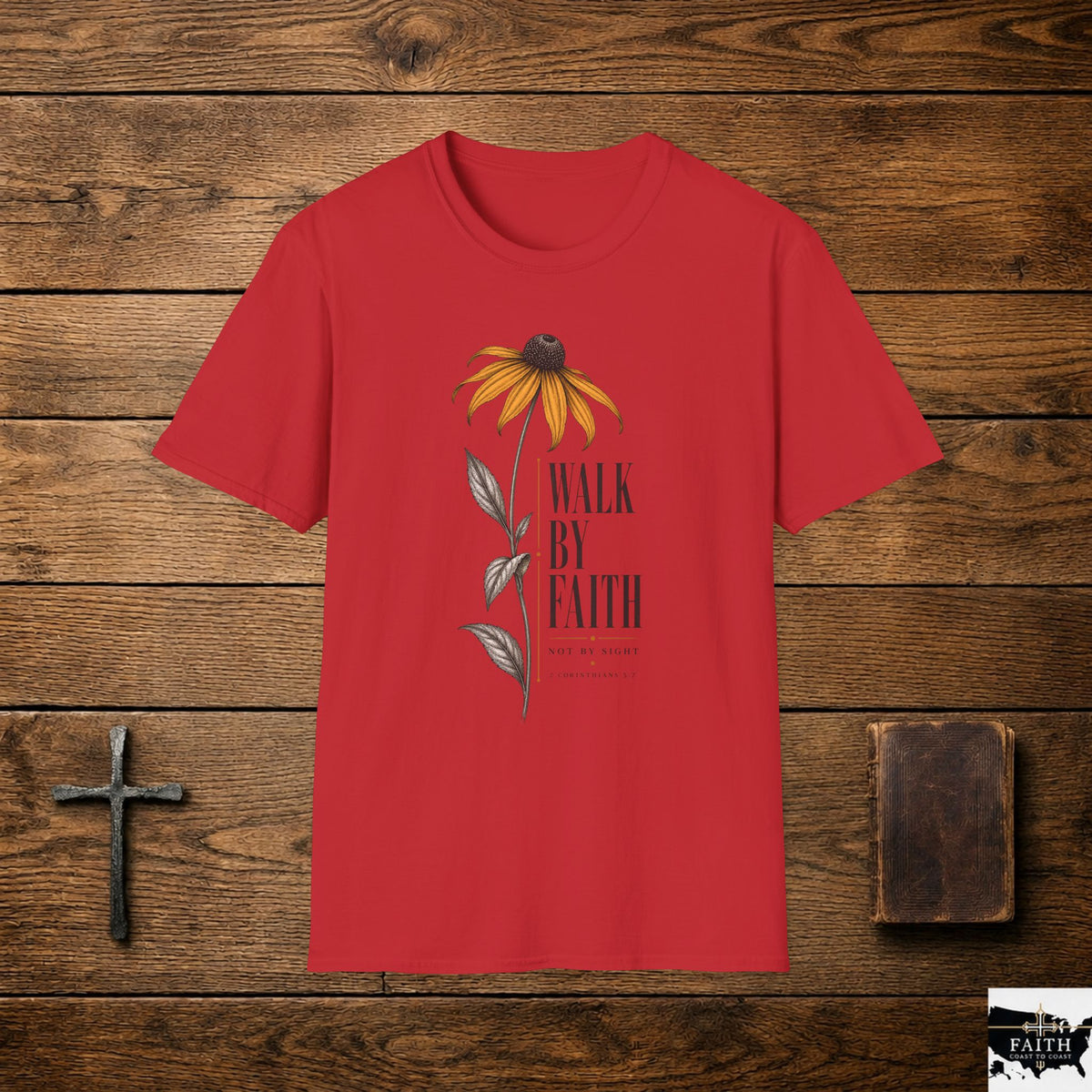 Walk By Faith Black-Eyed Susan T-Shirt | Floral Scripture Tee