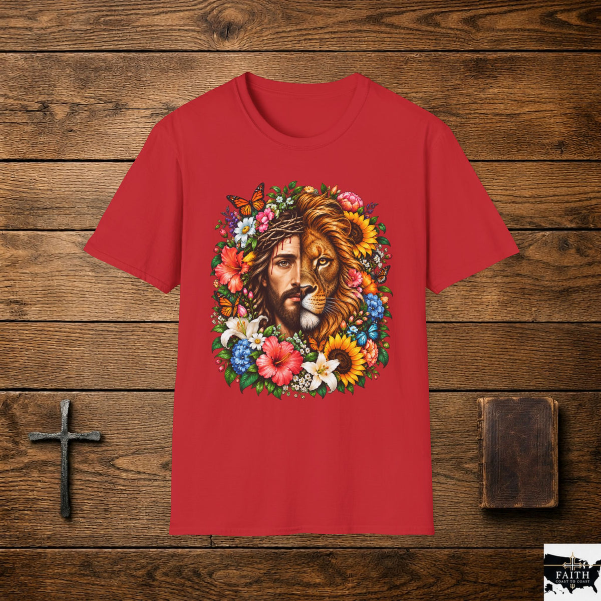 Jesus Lion Floral T-Shirt — Christian Faith Graphic Tee