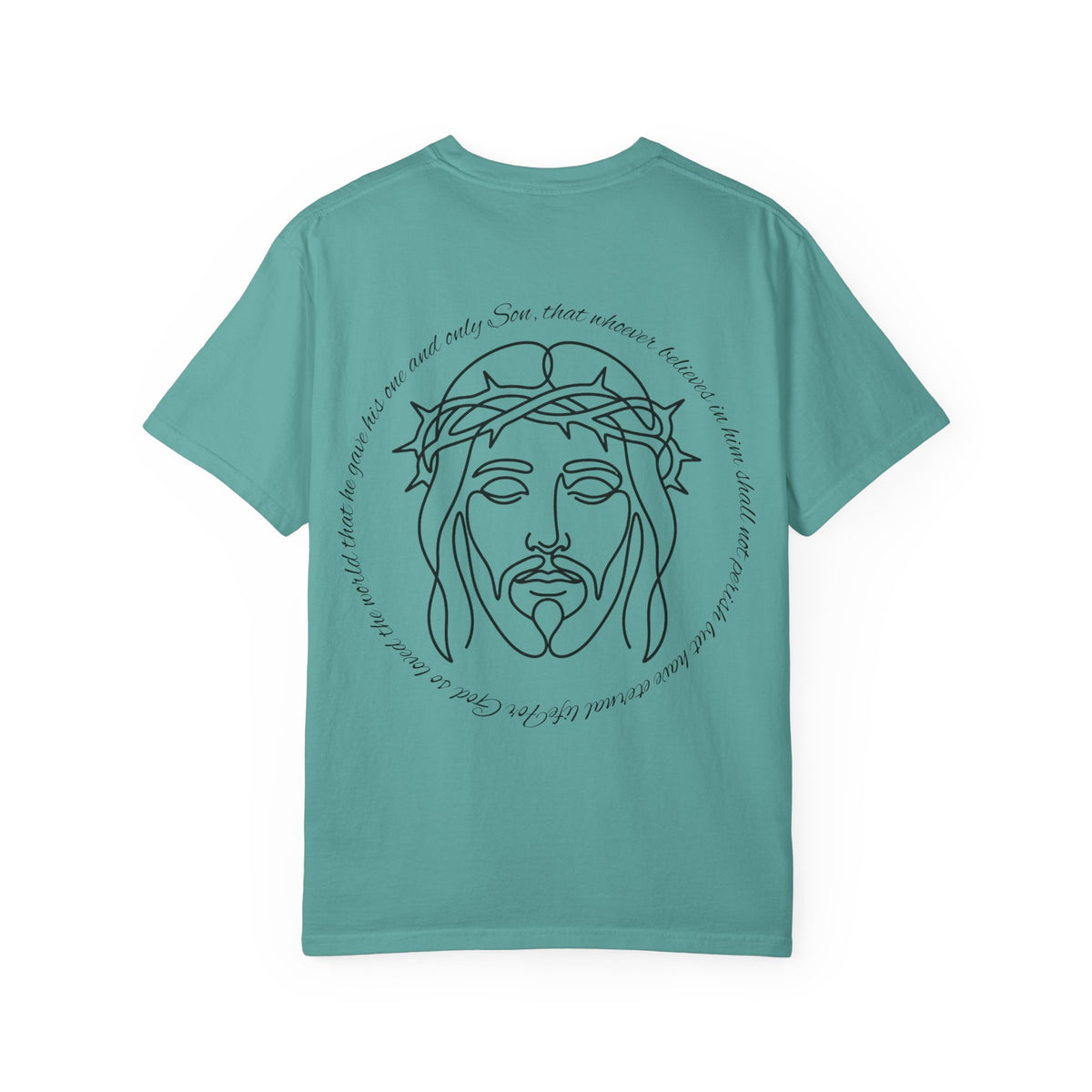 Line Art Jesus Face T-Shirt | Crown of Thorns Scripture Circle John 3:16