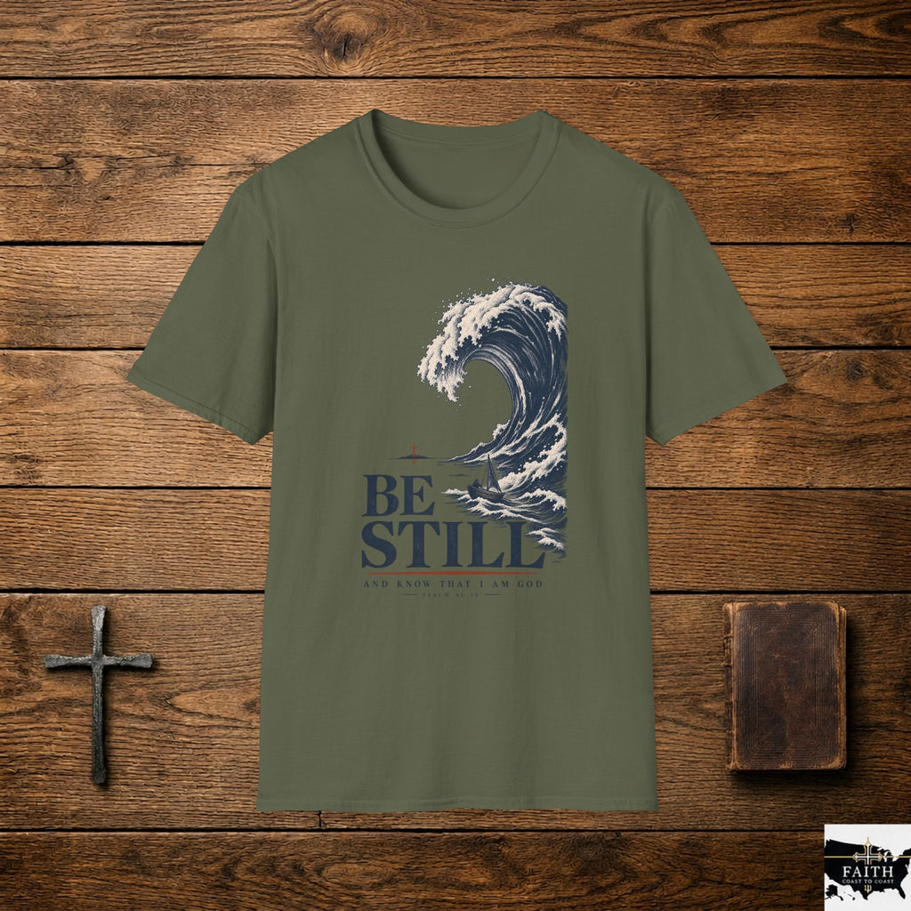 T-Shirt — "Be Still" Wave Graphic Tee | Calming Ocean Spiritual Apparel