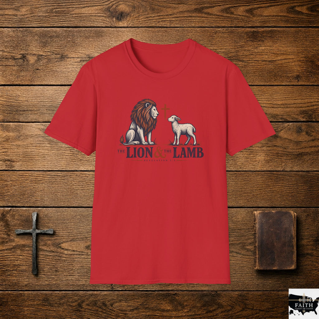 Lion & Lamb Christian T-Shirt — Faith Cross Graphic Tee