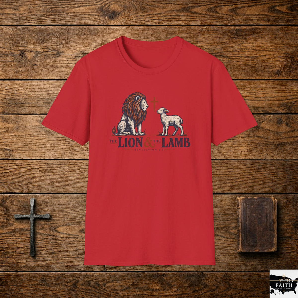 Lion & Lamb Christian T-Shirt — Faith Cross Graphic Tee