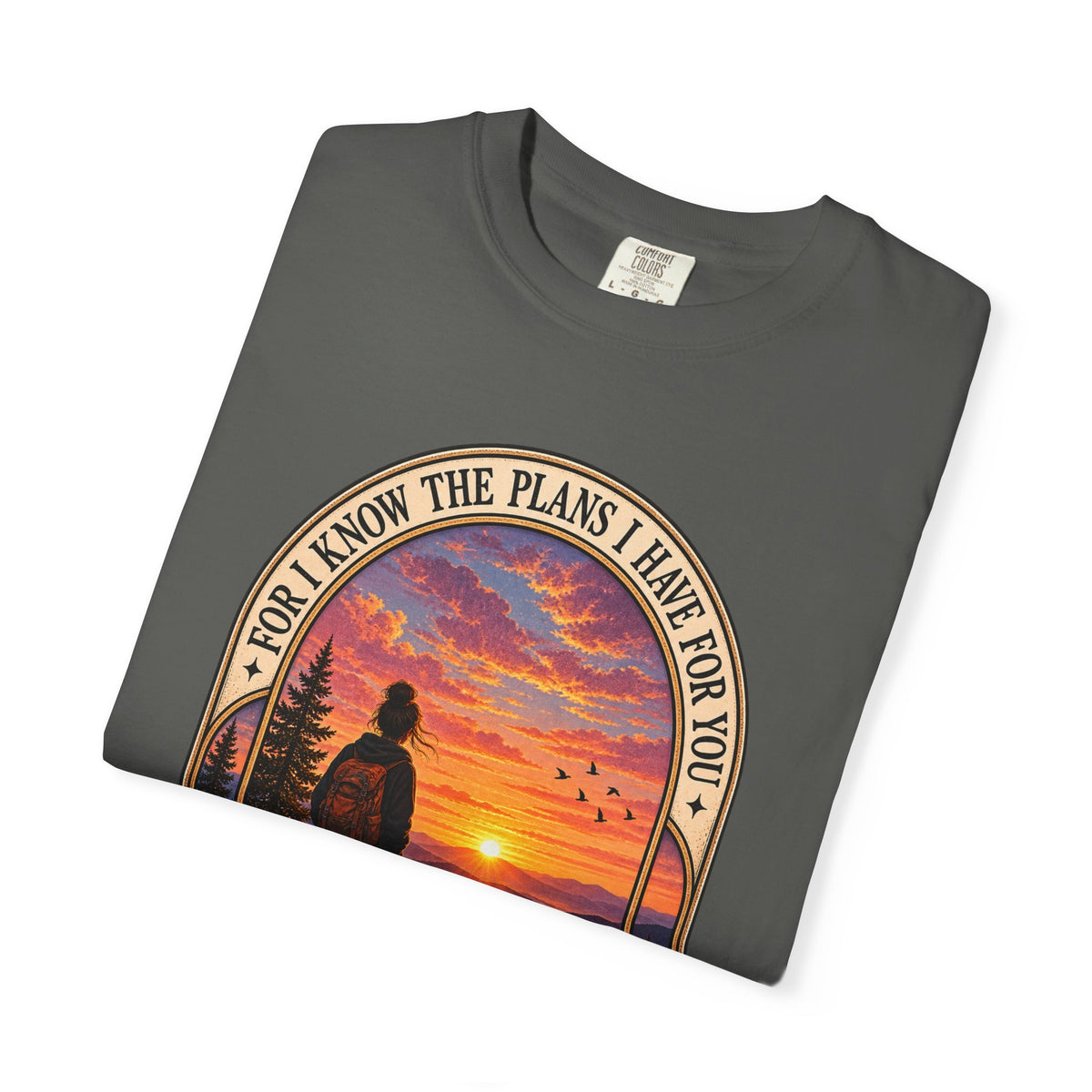Sunset Hiker T‑Shirt — "For I Know the Plans I Have for You" Inspirational Graphic Tee