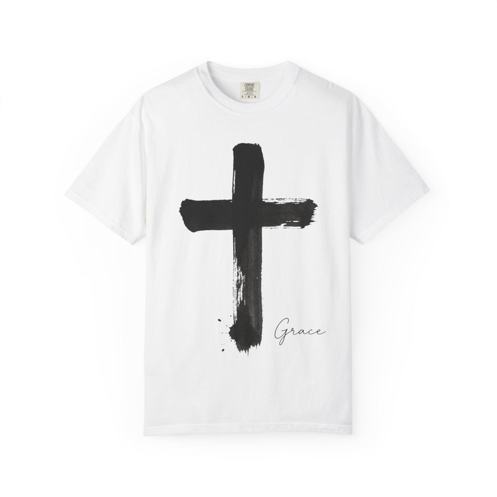 Grace Cross T-Shirt — Minimal Brushstroke Christian Tee