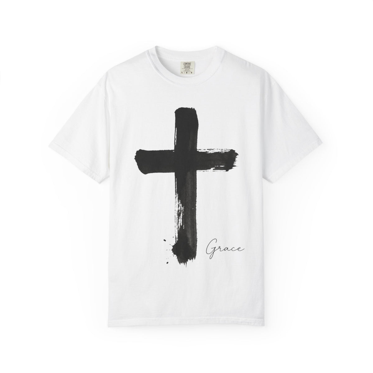 Grace Cross T-Shirt — Minimal Brushstroke Christian Tee