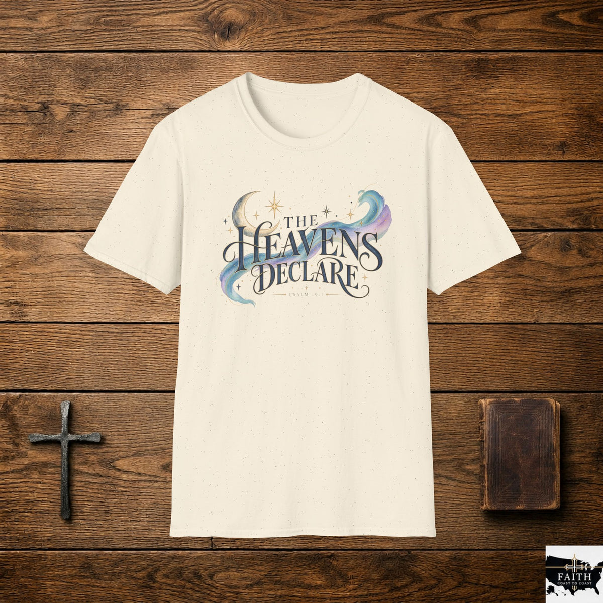 The Heavens Declare T-Shirt | Celestial Moon Stars Typography