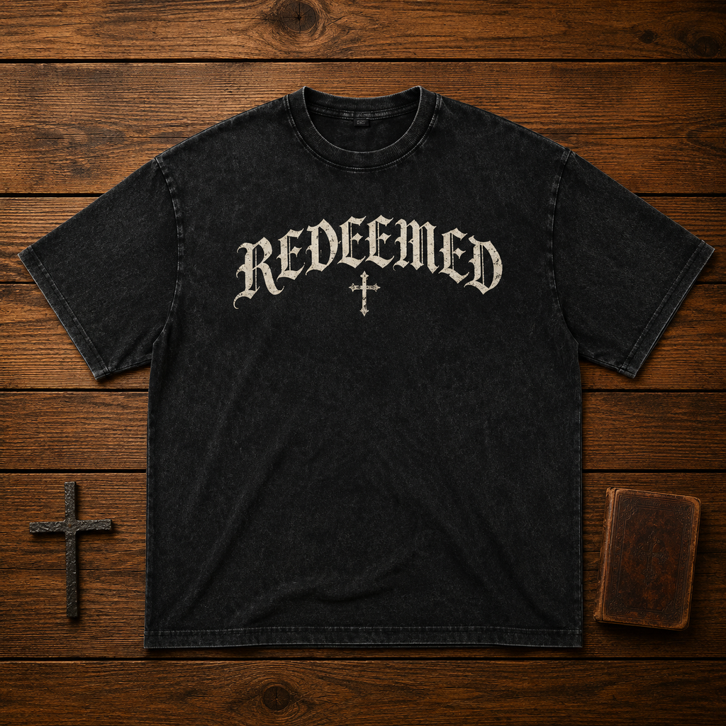 Redeemed Gothic Cross Tee – Vintage Christian Streetwear