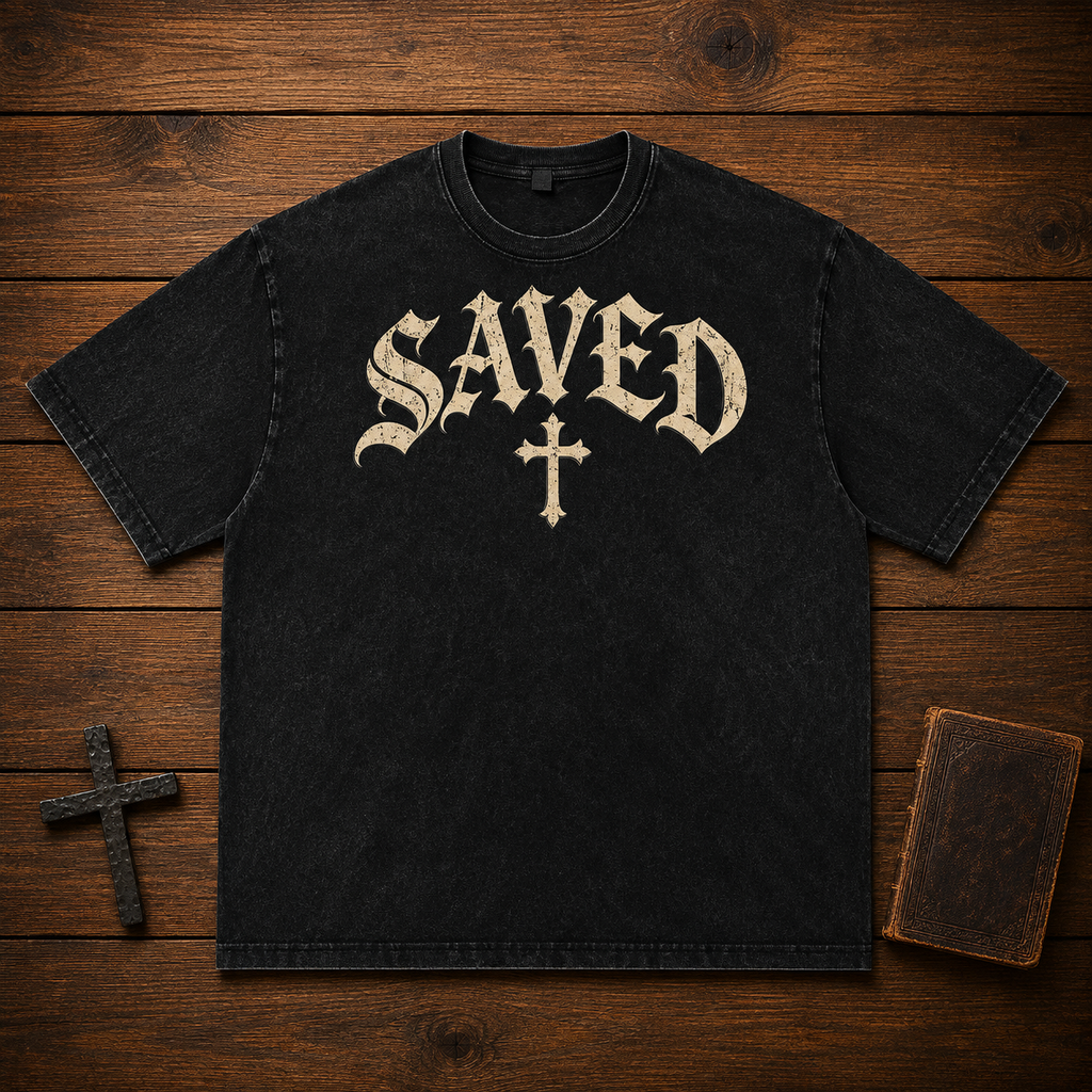 Saved by Grace Tee – Gothic Christian Streetwear