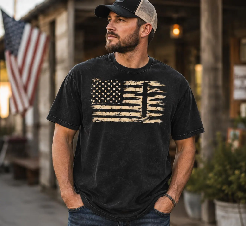 Distressed American Flag Cross Shirt